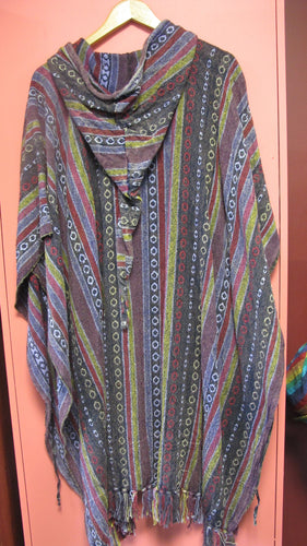 Striped Poncho with Pixie Hood