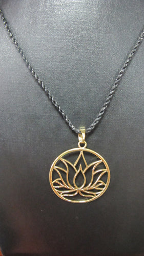 Brass Lotus pendant on leather