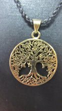 Load image into Gallery viewer, Brass Tree of Life pendant on leather