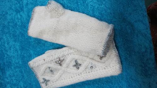 Cream Silver Sequin Handwarmers