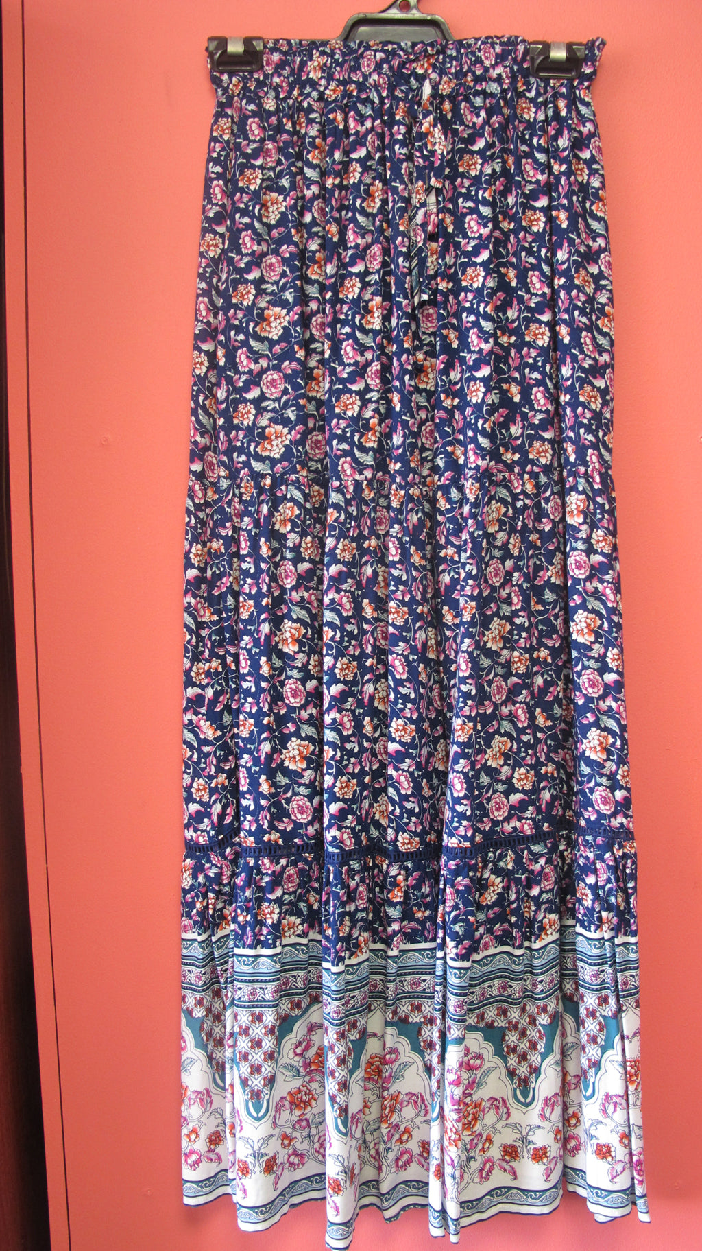 Long Blue Floral Gypsy Skirt