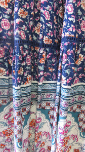 Long Blue Floral Gypsy Skirt