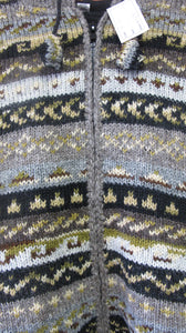 Handknit Fair Isle Wool Jacket With Hood