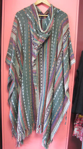 Striped Poncho with Pixie Hood