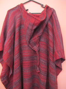 Long Soft Striped Poncho With Pixie Hood