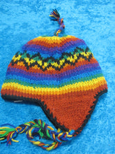 Load image into Gallery viewer, Wool Handknit Rainbow Earflap Beanie