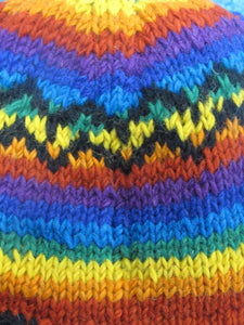 Wool Handknit Rainbow Earflap Beanie