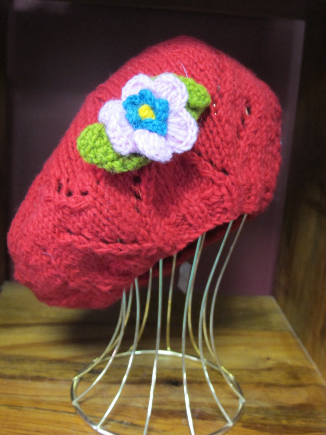 Wool Handknit Flower Beret