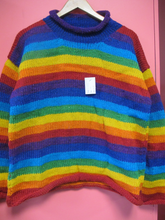 Load image into Gallery viewer, Rainbow knit wool roll neck jumper