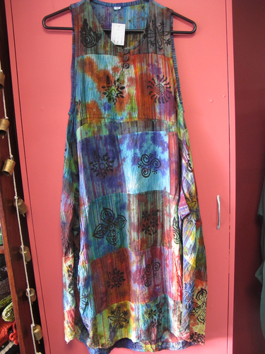 Cotton tie dye patch multicoloured pinafore dress